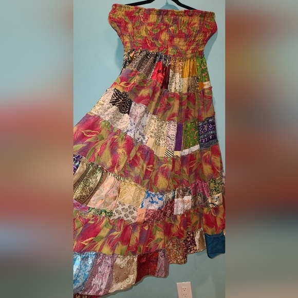 Patchwork 100% silk dress / skirt - Picture 7 of 15